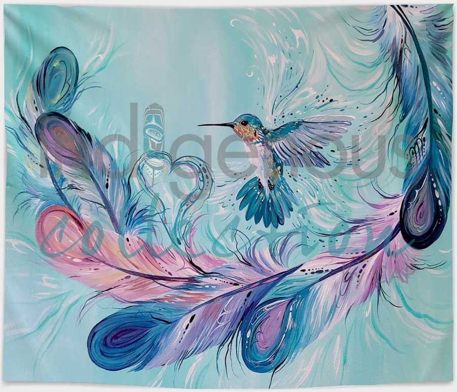 Hummingbird Feathers Fleece Blanket by artist Carla Joseph