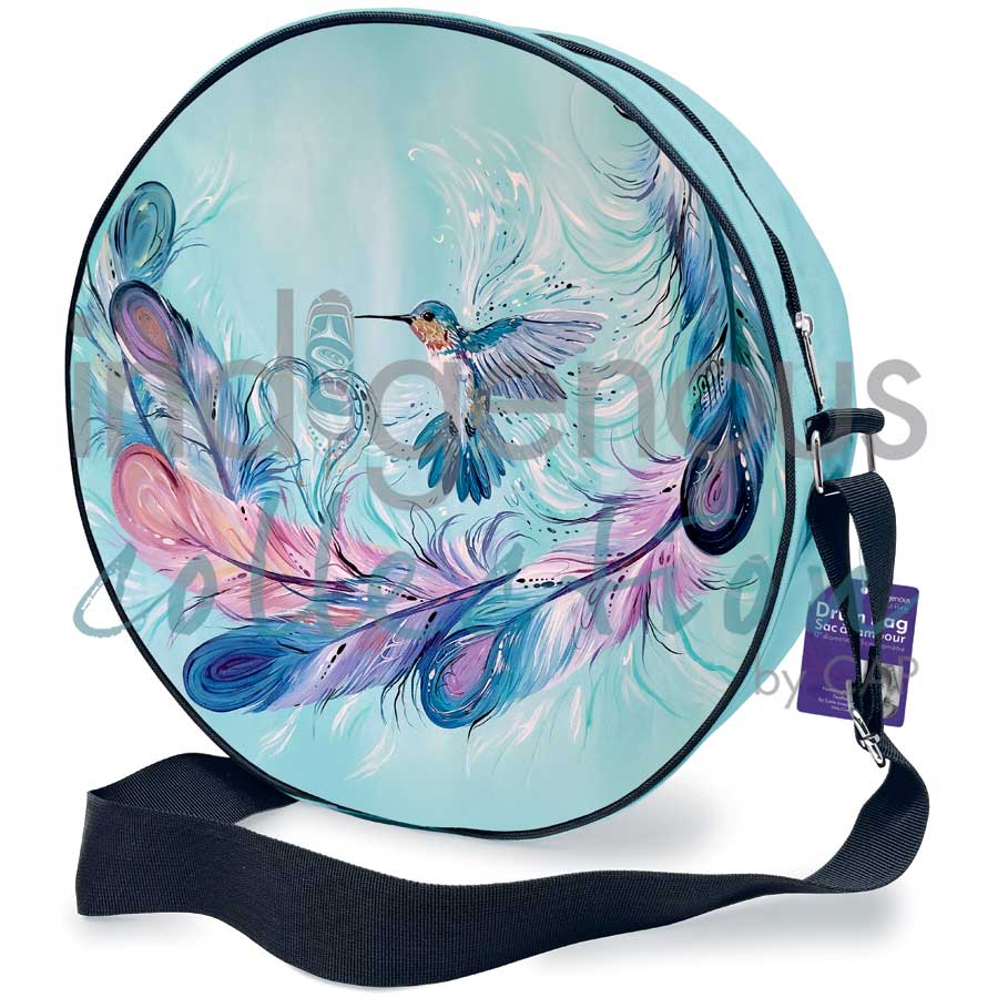 Hummingbird Feathers Drum Bag by artist Carla Joseph - Métis/Cree