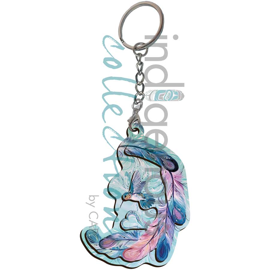 Hummingbird Feathers 3D Keychain by artist Carla Joseph. Indigenous Collection.