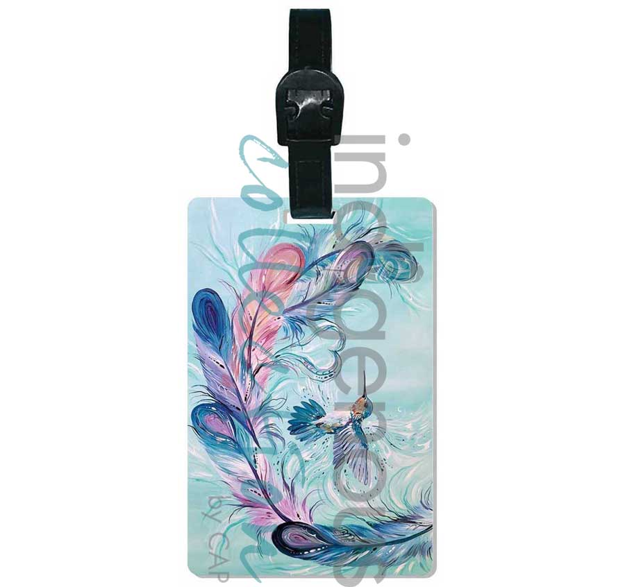 Hummingbird Feathers Luggage Tag by artist Carla Joseph