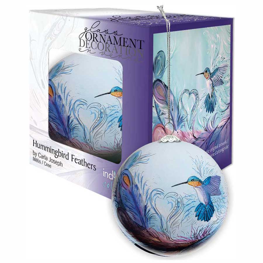 Hummingbird Feathers Glass Christmas Ornament by artistCarla Joseph