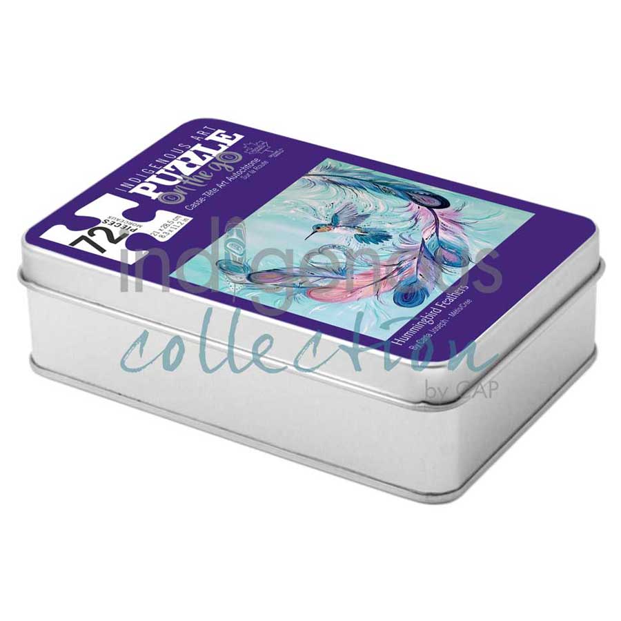 Hummingbird Feathers Puzzle - On The Go - 72 Pcs by artist Carla Joseph. Indigenous Collection.