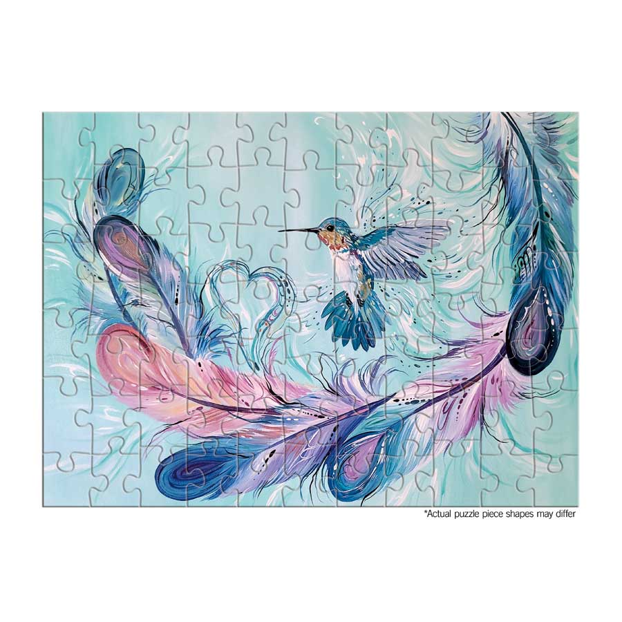 Hummingbird Feathers Puzzle - On The Go - 72 Pcs by artist Carla Joseph. Indigenous Collection.