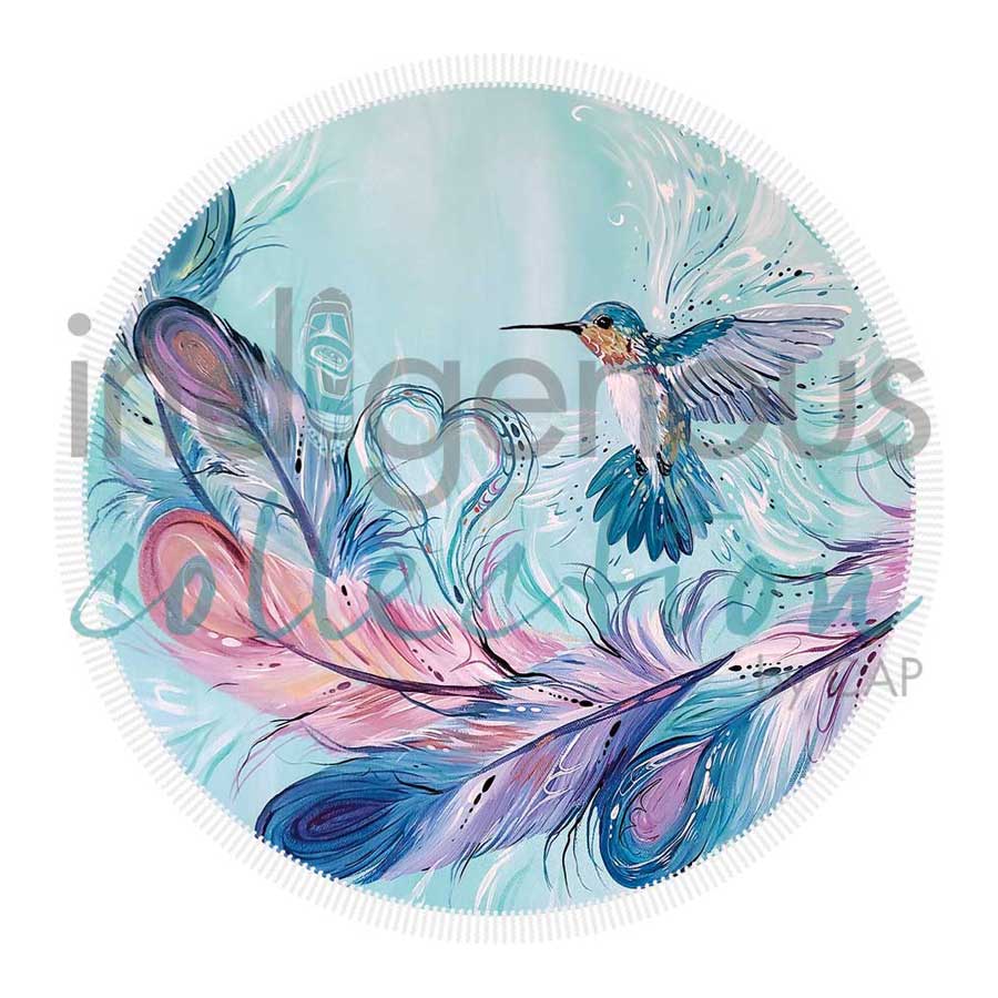 Hummingbird Feathers Round Beach Towel Blanket by artist Carla Joseph