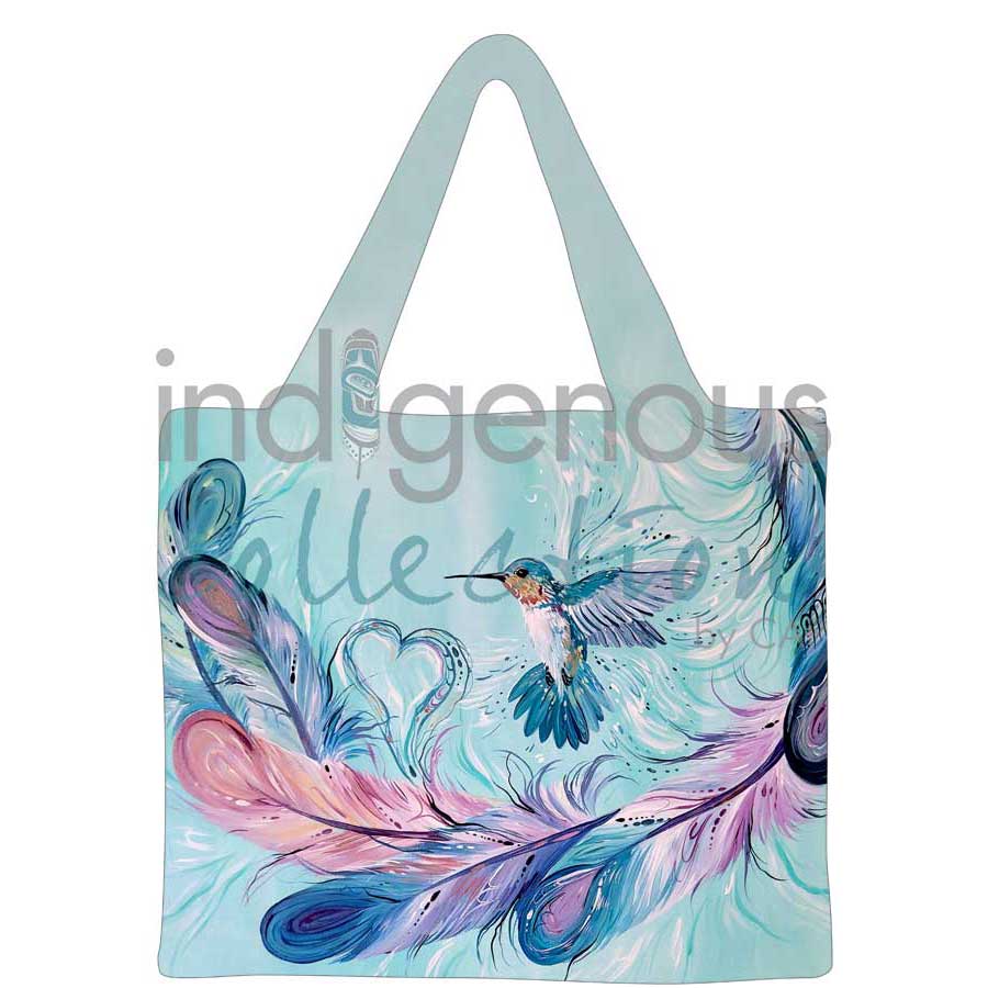 Hummingbird Feathers Reusable Shopping Bag by artist Carla Joseph. Indigenous Collection.