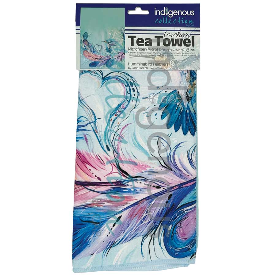 Hummingbird Feathers Tea Towel by artist Carla Joseph
