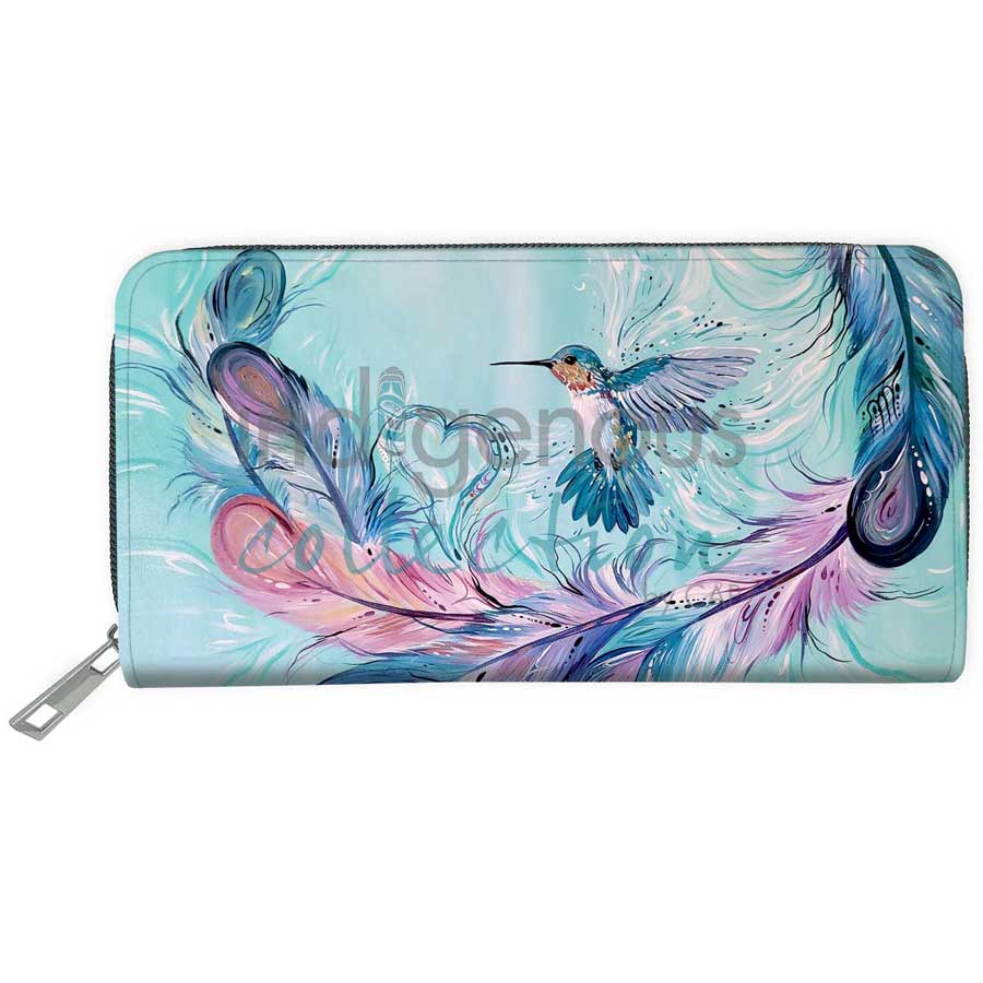 Hummingbird Feathers Embossed Wallet by artist Carla Joseph. Indigenous Collection.