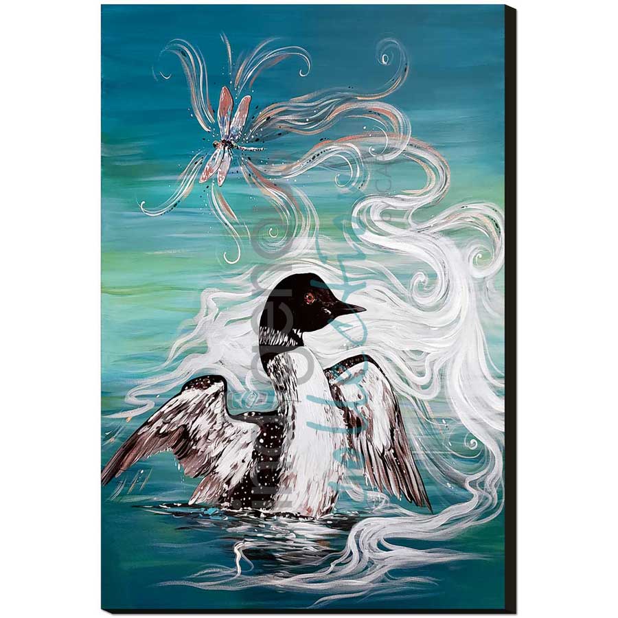 Loon with Dragonfly by artist Carla Joseph - Métis/Cree. Indigenous Collection