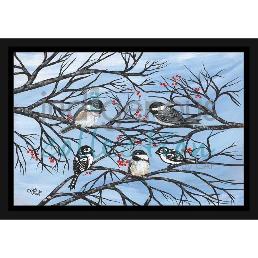 Chickadees by artist Carla Joseph - Métis/Cree. Indigenous Collection