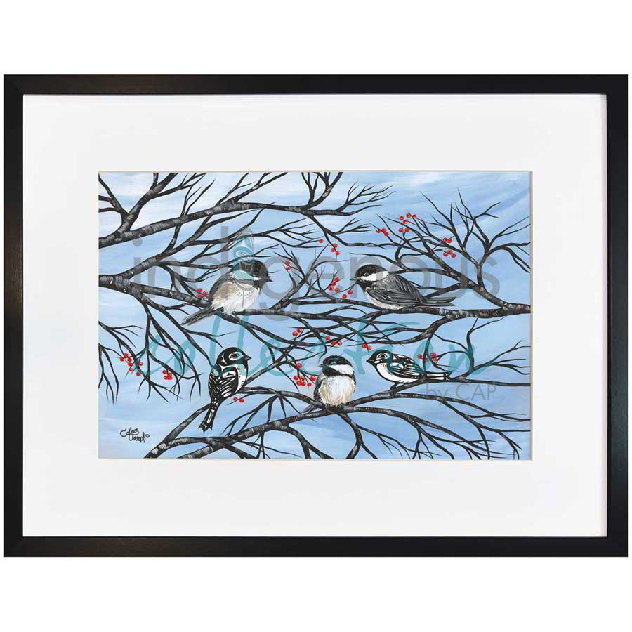 Chickadees by artist Carla Joseph - Métis/Cree. Indigenous Collection