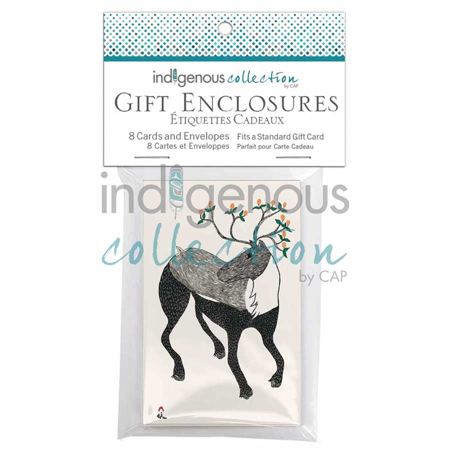 Caribou in Bloom (Linocut & Hand-Colouring, 47.7x34.5cm) Gift Enclosure Cards by artist Ningiukulu Teevee