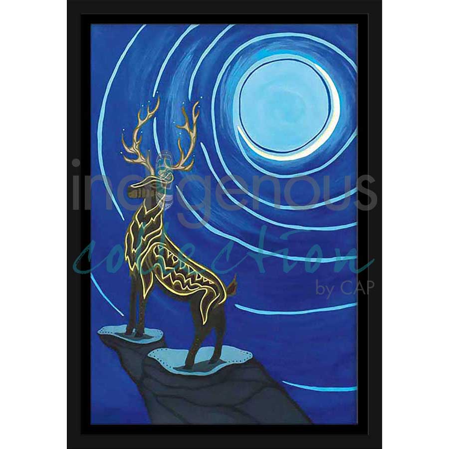 Stag and Crescent Moon by artist Patrick Hunter - Ojibway. Indigenous Collection