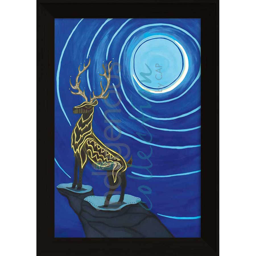 Stag and Crescent Moon by artist Patrick Hunter - Ojibway. Indigenous Collection