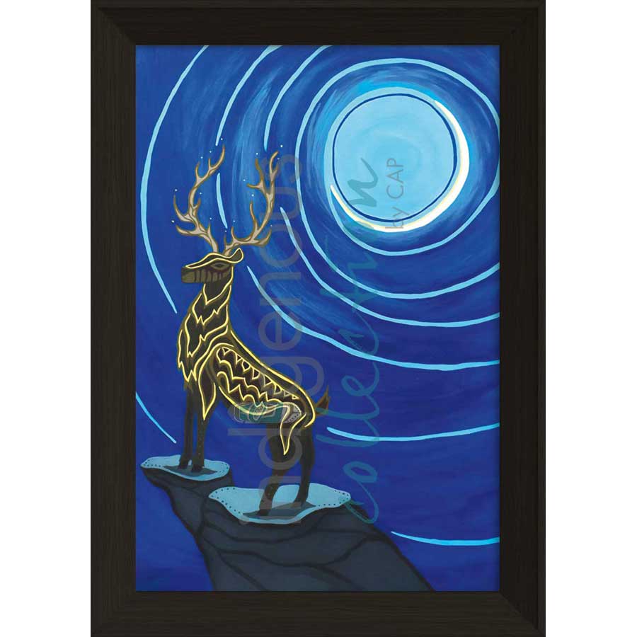 Stag and Crescent Moon by artist Patrick Hunter - Ojibway. Indigenous Collection