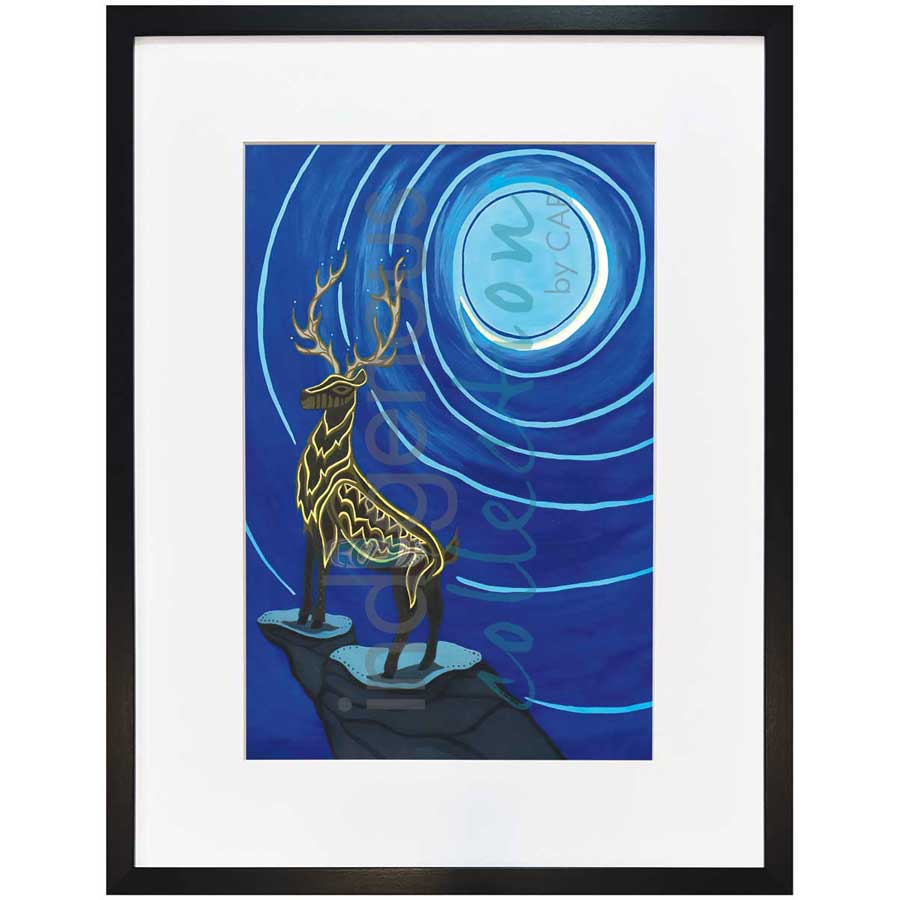 Stag and Crescent Moon by artist Patrick Hunter - Ojibway. Indigenous Collection