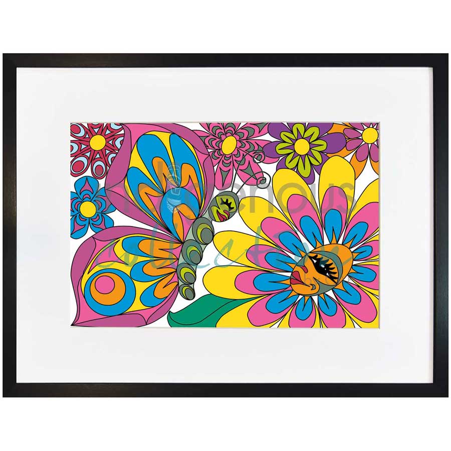 Butterfly and Flowers by artist Angela Kimble - Coast Salish/Nuu-Chah-Nulth. Indigenous Collection