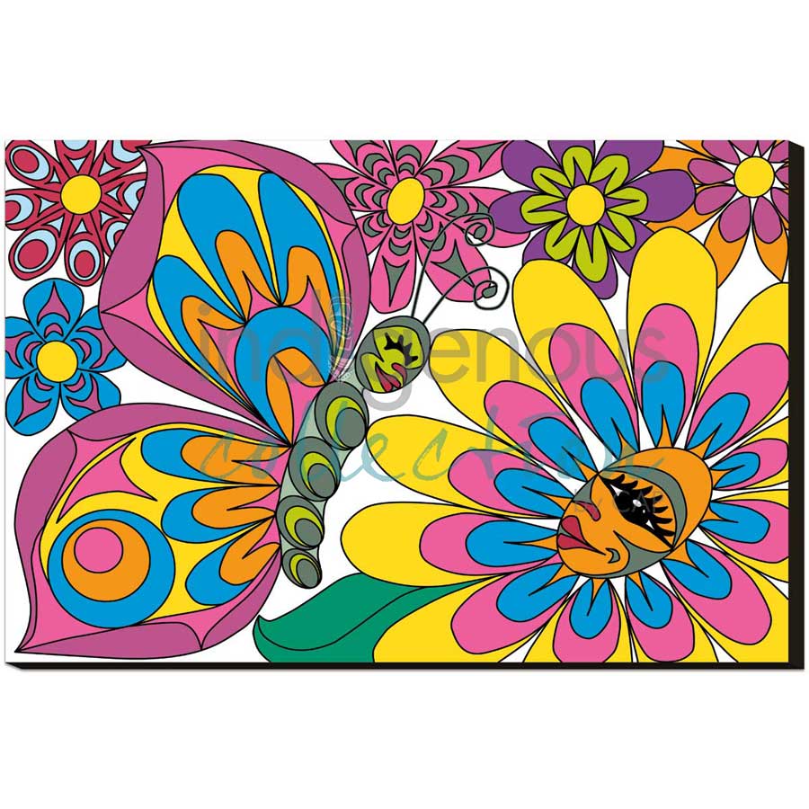 Butterfly and Flowers by artist Angela Kimble - Coast Salish/Nuu-Chah-Nulth. Indigenous Collection