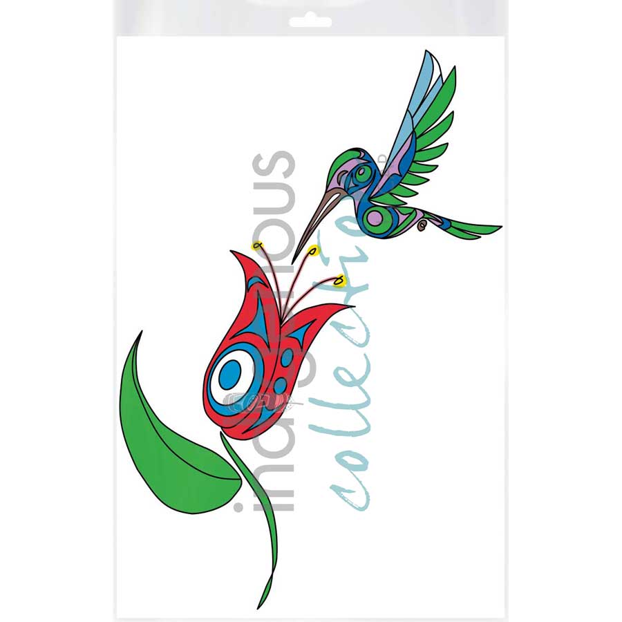 Hummingbird and Flower by artist Angela Kimble - Coast Salish/Nuu-Chah-Nulth. Indigenous Collection