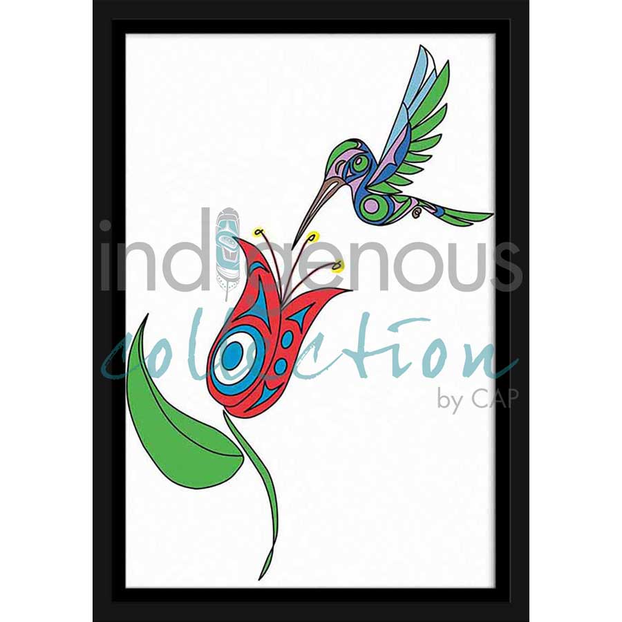 Hummingbird and Flower by artist Angela Kimble - Coast Salish/Nuu-Chah-Nulth. Indigenous Collection