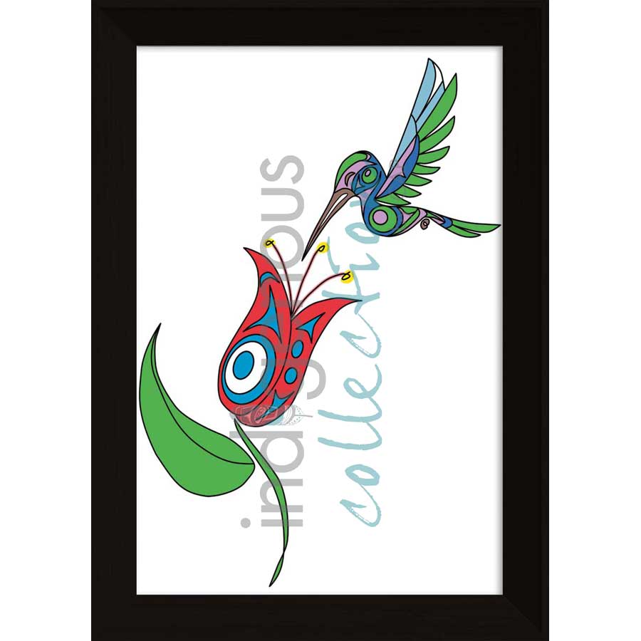 Hummingbird and Flower by artist Angela Kimble - Coast Salish/Nuu-Chah-Nulth. Indigenous Collection