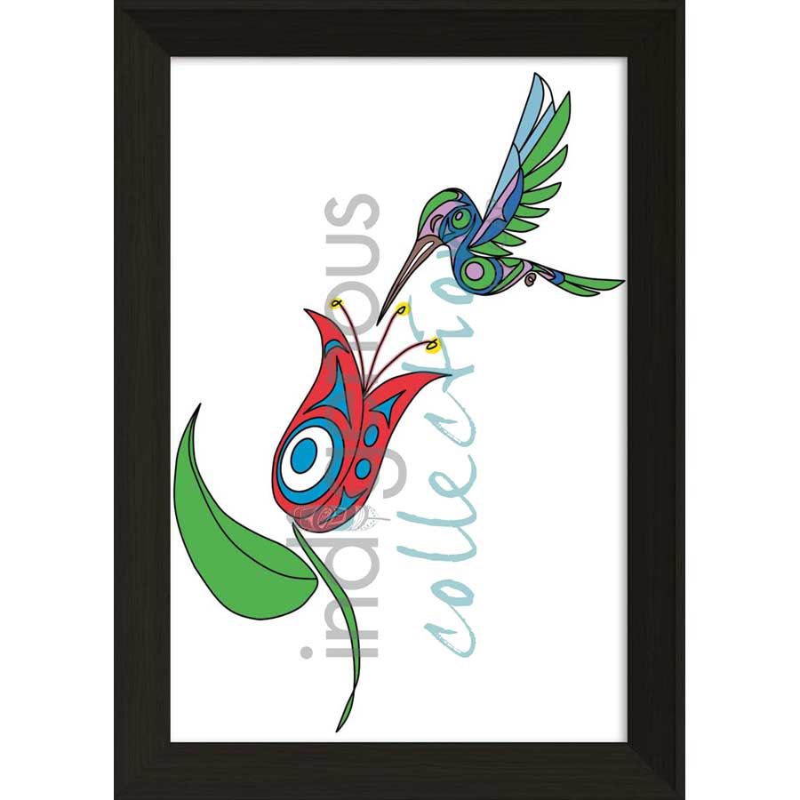 Hummingbird and Flower by artist Angela Kimble - Coast Salish/Nuu-Chah-Nulth. Indigenous Collection