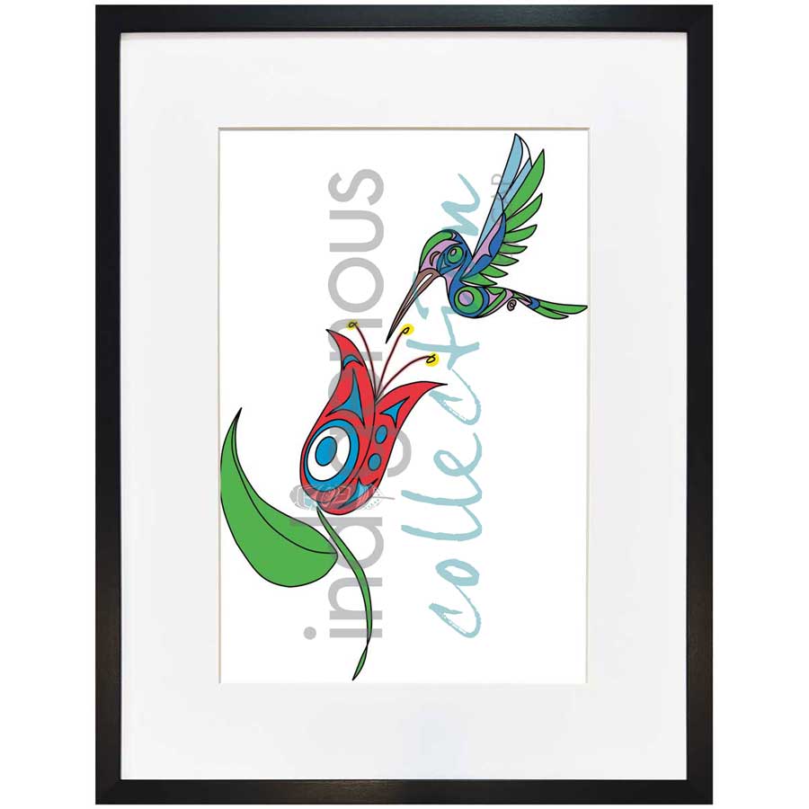 Hummingbird and Flower by artist Angela Kimble - Coast Salish/Nuu-Chah-Nulth. Indigenous Collection