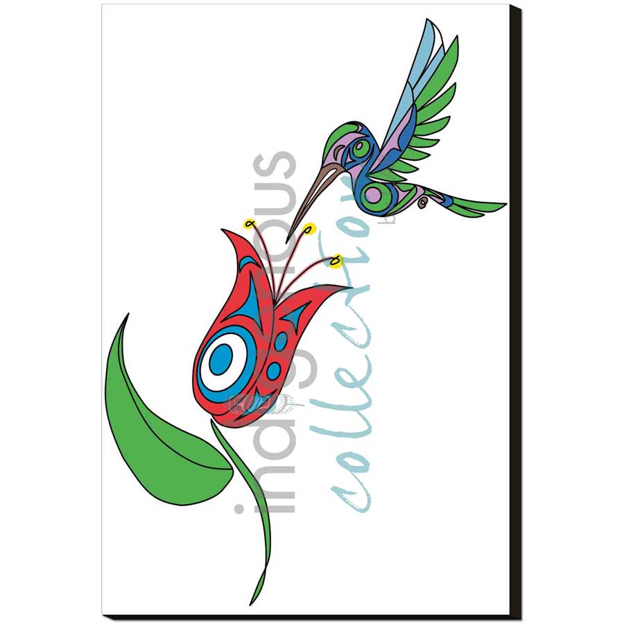Hummingbird and Flower by artist Angela Kimble - Coast Salish/Nuu-Chah-Nulth. Indigenous Collection