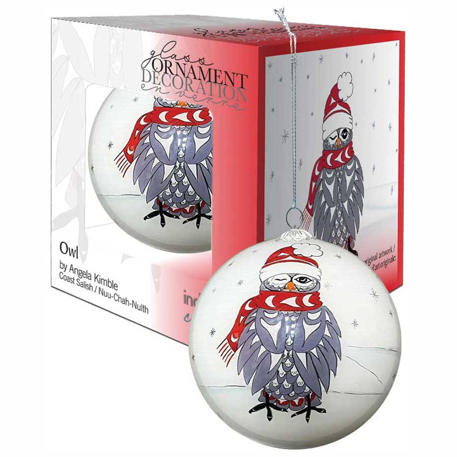 Owl Glass Christmas Ornament by artistAngela Kimble