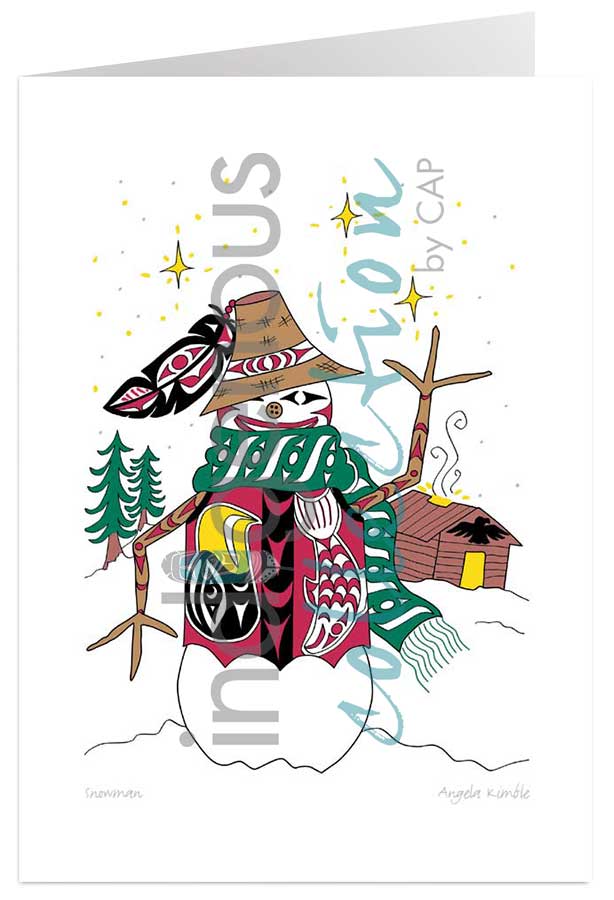 Snowman 5 x 7 Art Card by artist Angela Kimble. Indigenous Collection