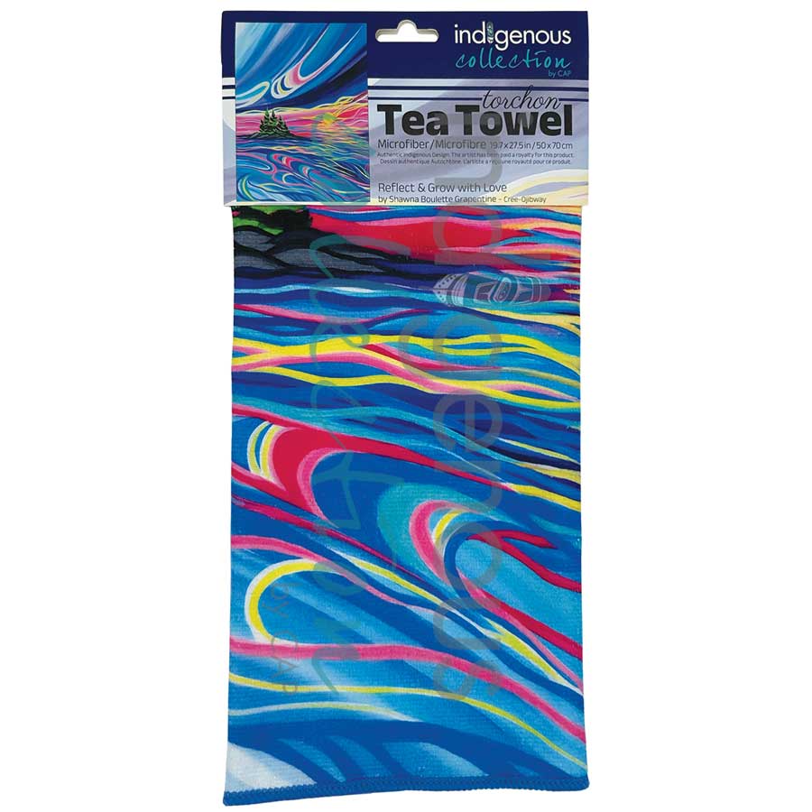 Reflect & Grow with Love Tea Towel by artist Shawna Boulette Grapentine