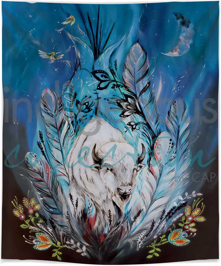 Spirit Buffalo Fleece Blanket by artist Karen Erickson - Métis/Cree