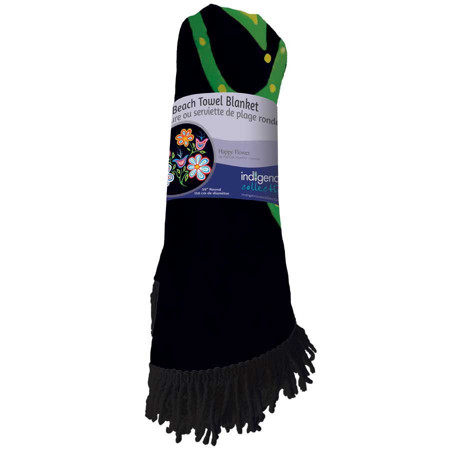 Happy Flower Round Beach Towel Blanket by artist Patrick Hunter