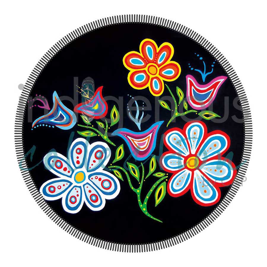 Happy Flower Round Beach Towel Blanket by artist Patrick Hunter