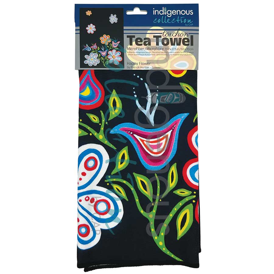 Happy Flower Tea Towel by artist Patrick Hunter