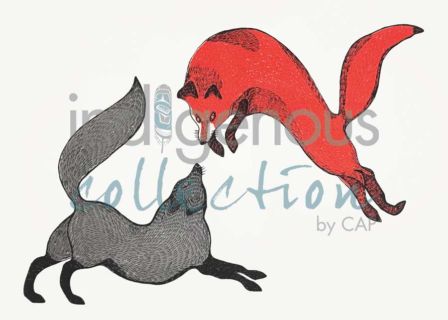 Playful Foxes II by artist Quvianaqtuk Pudlat