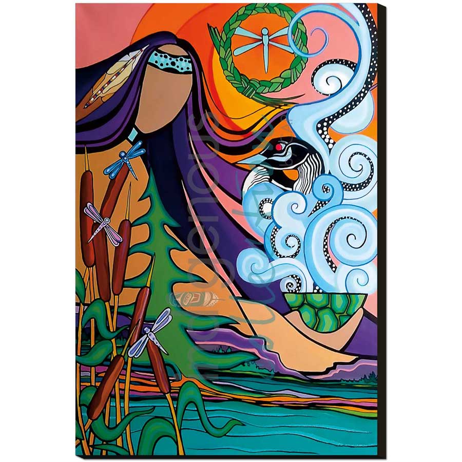 Morning Lakeside by artist Pam Cailloux - Huron Heritage. Indigenous Collection