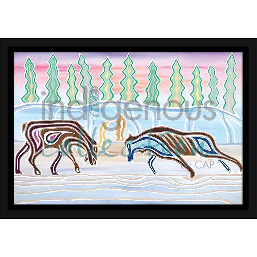 Moose Battle by artist Patrick Hunter - Ojibway. Indigenous Collection