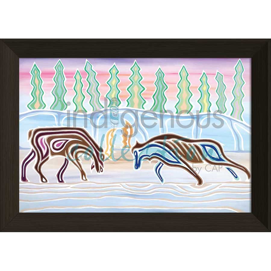 Moose Battle by artist Patrick Hunter - Ojibway. Indigenous Collection