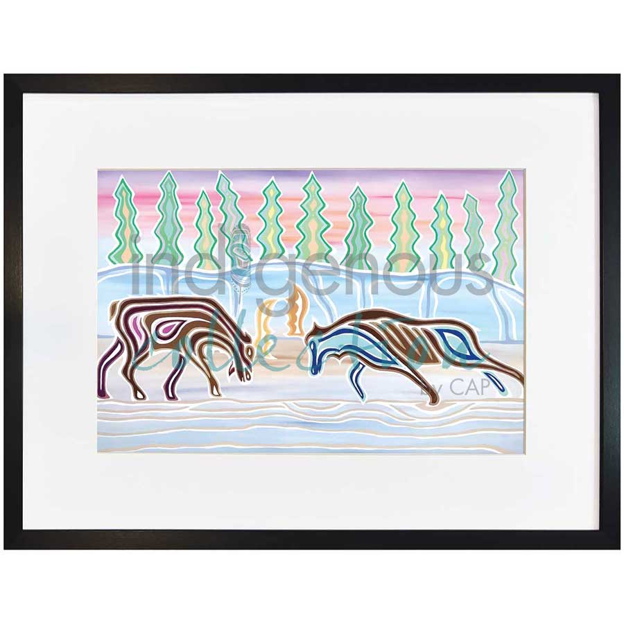 Moose Battle by artist Patrick Hunter - Ojibway. Indigenous Collection