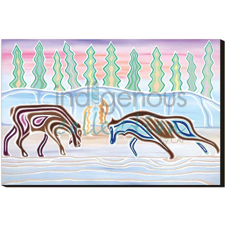 Moose Battle by artist Patrick Hunter - Ojibway. Indigenous Collection