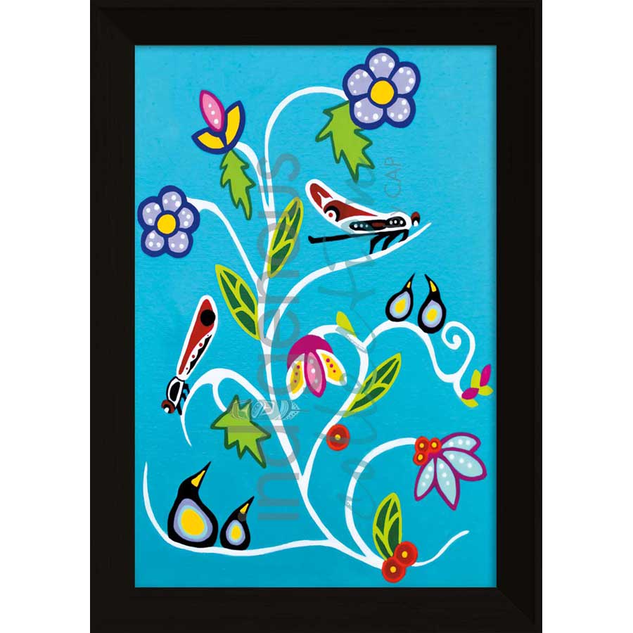 Flowers & Dragonflies by artist Shana Yellow Calf - Northern Arapaho. Indigenous Collection