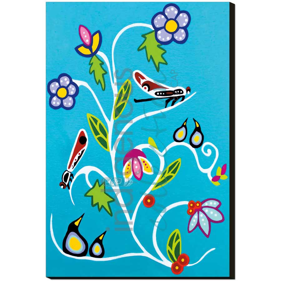 Flowers & Dragonflies by artist Shana Yellow Calf - Northern Arapaho. Indigenous Collection