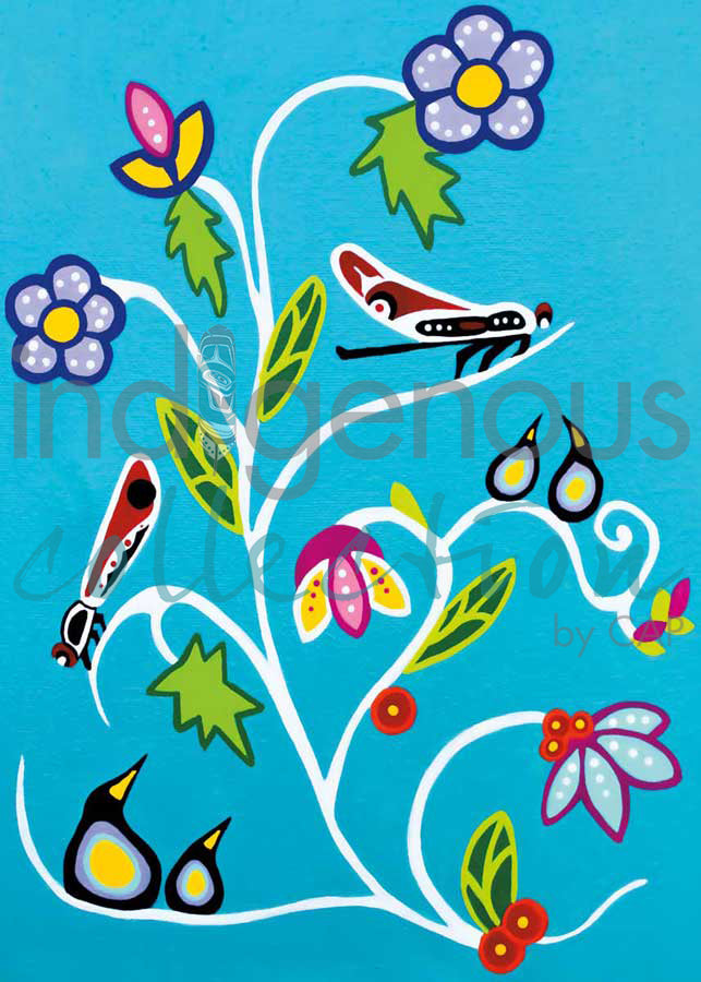 Flowers & Dragonflies by artist Shana Yellow Calf