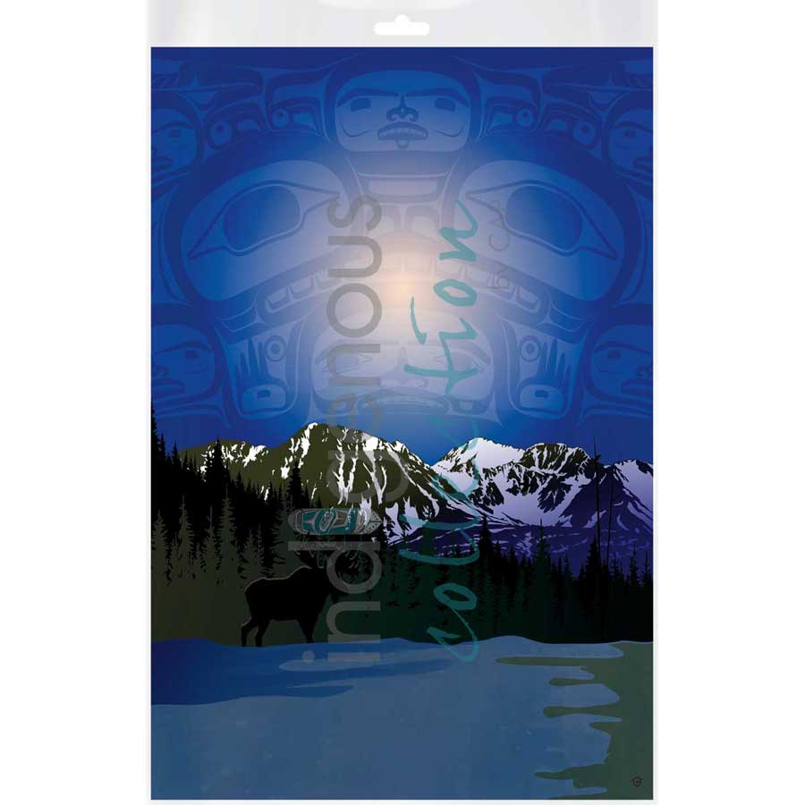Chilly Night Scene by artist Mark Preston - Tlingit. Indigenous Collection