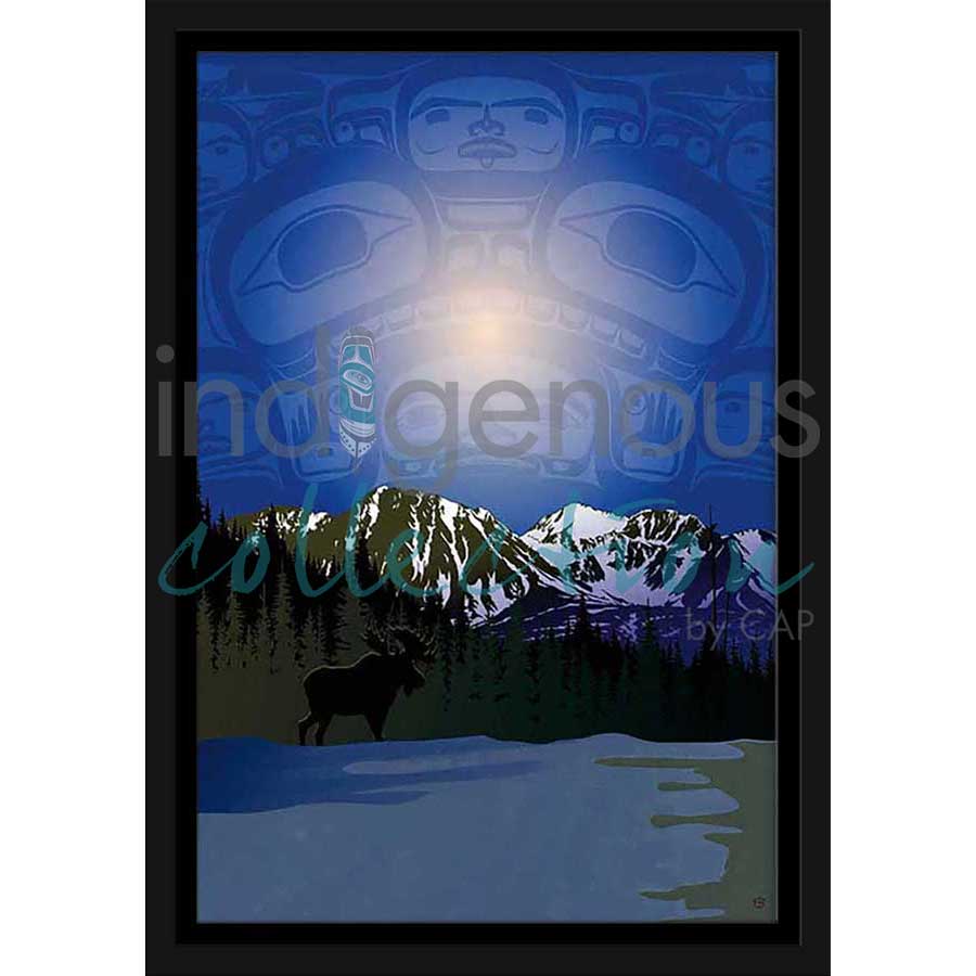 Chilly Night Scene by artist Mark Preston - Tlingit. Indigenous Collection