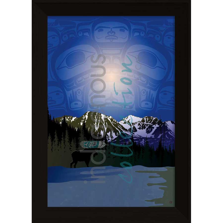 Chilly Night Scene by artist Mark Preston - Tlingit. Indigenous Collection