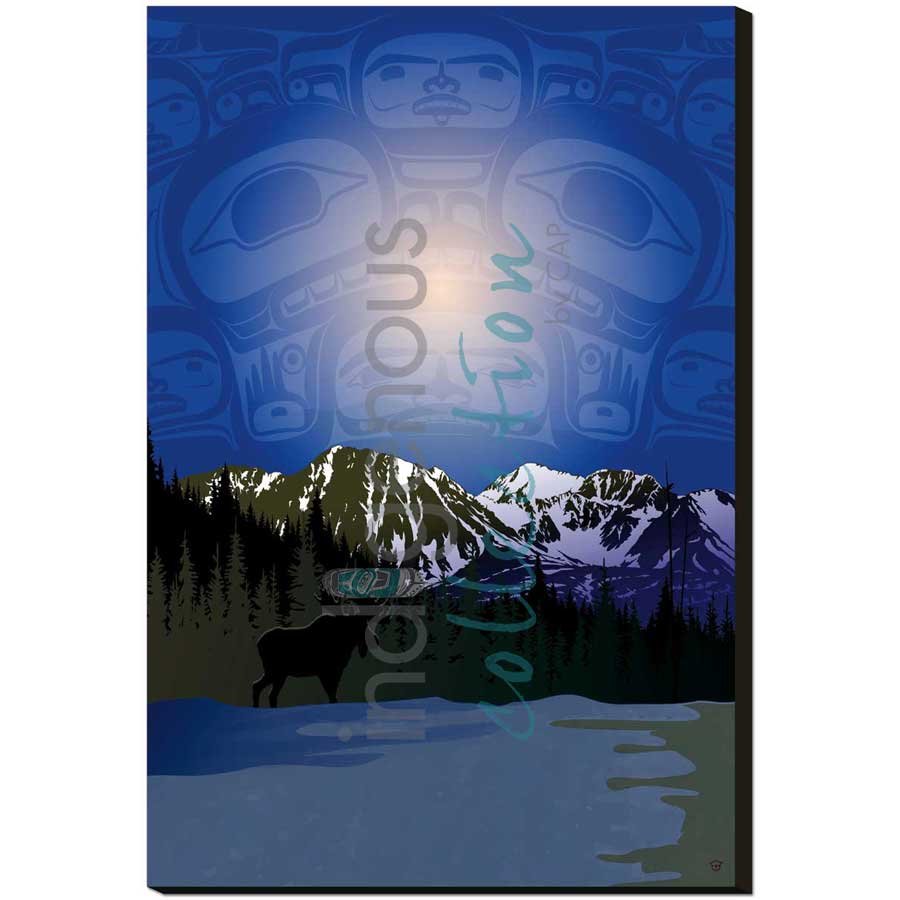 Chilly Night Scene by artist Mark Preston - Tlingit. Indigenous Collection