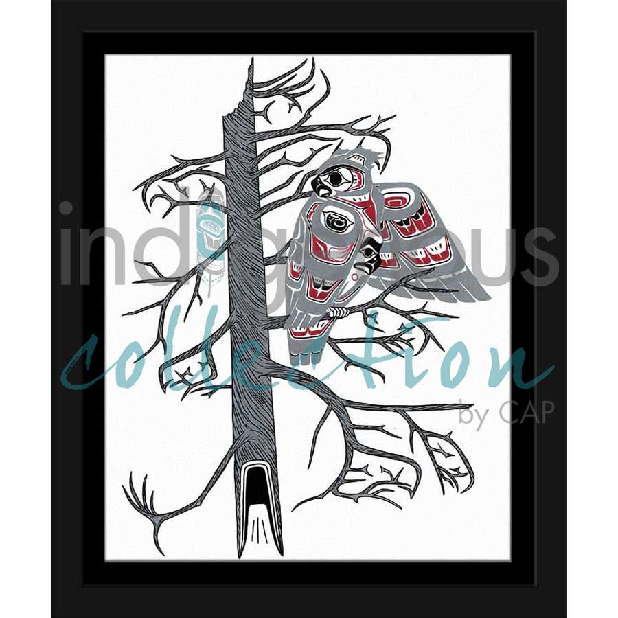 Owl Preening by artist Richard Shorty - Northern Tutchone. Indigenous Collection