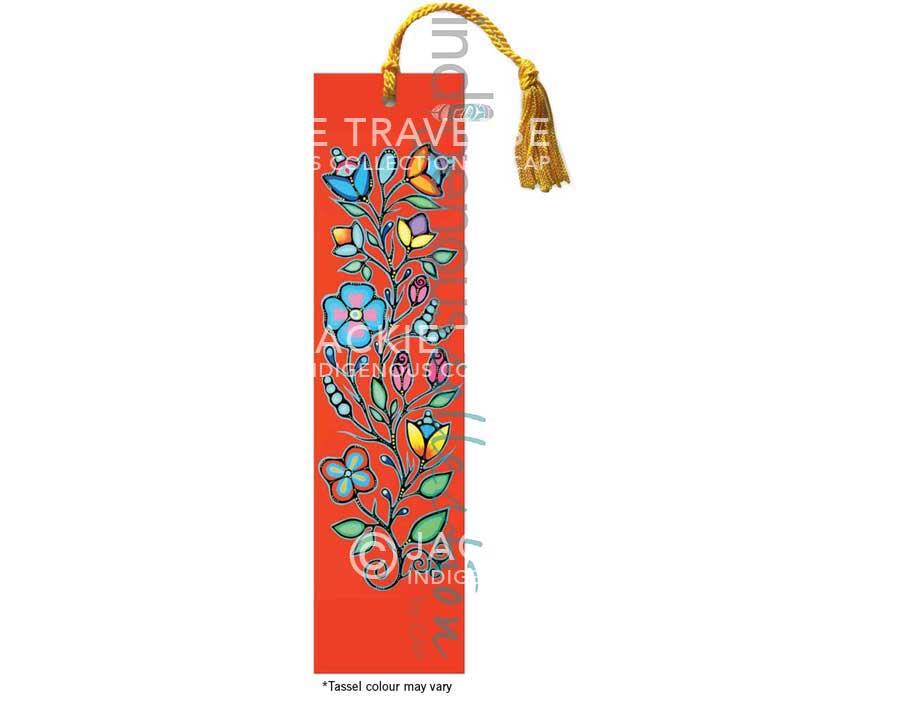 Red Ojibway Floral Bookmark by artist Jackie Traverse