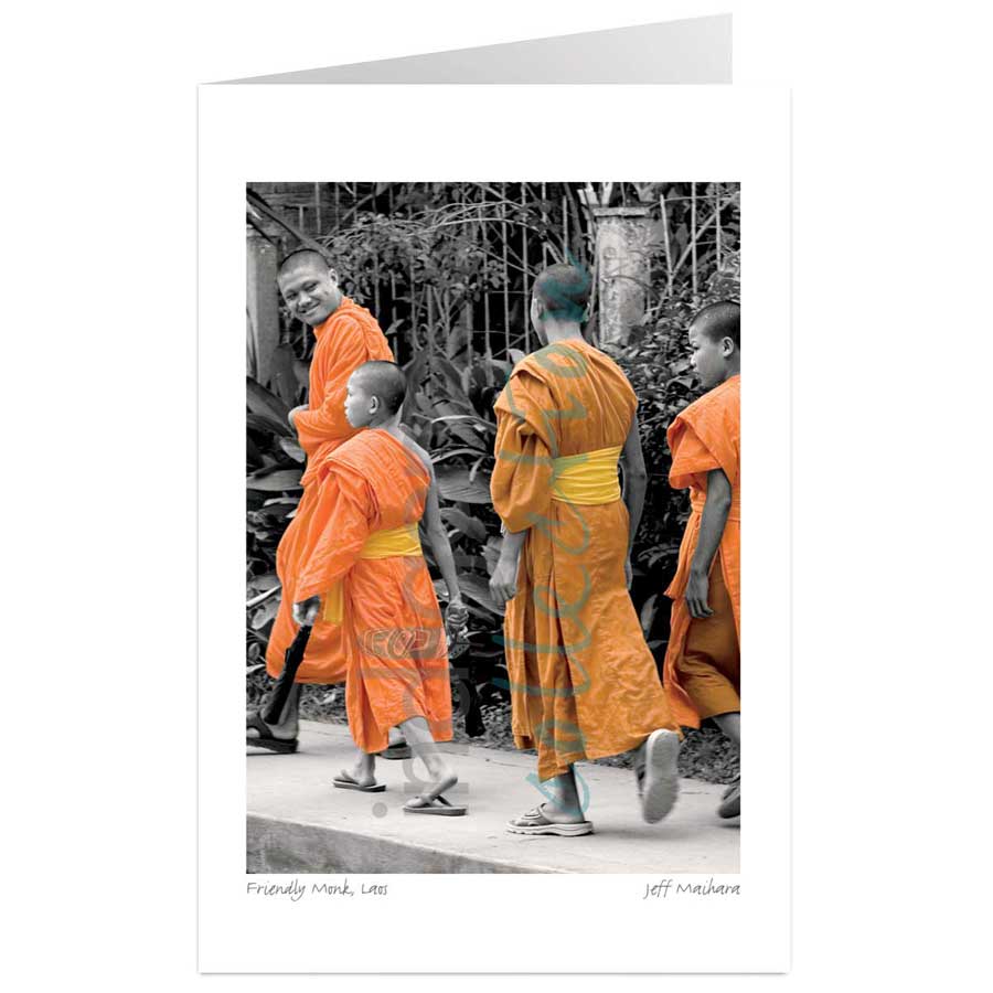 Friendly Monk, Laos by artist Jeff Maihara